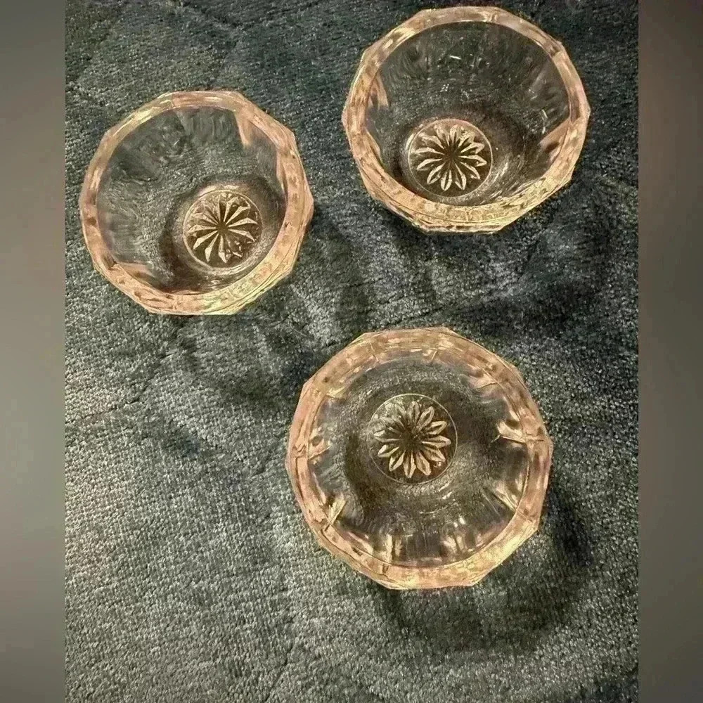 Vintage open salt cellar dish clear glass fan diamond pattern Set of 3 no chips